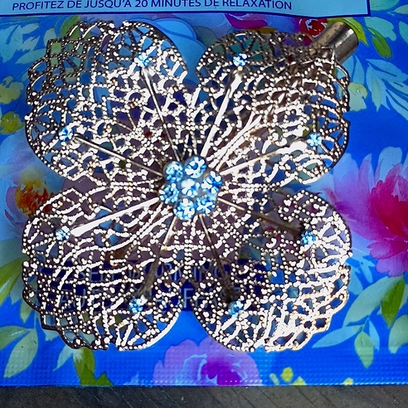 Ornate Filigree Style w Crystal Accents Hair Clip Vintage - Picture 1 of 7